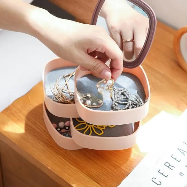 4 Layer 360 Degree Rotating Jewelry Storage Box Jewelry Accessory Organizer Rings Earrings Holder with Mirror