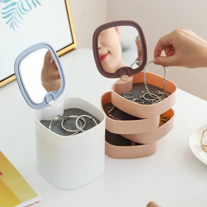 4 Layer 360 Degree Rotating Jewelry Storage Box Jewelry Accessory Organizer Rings Earrings Holder with Mirror