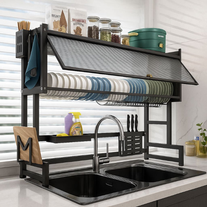 Kitchen Sink Storage Dish Rack with Flip Cabinet
