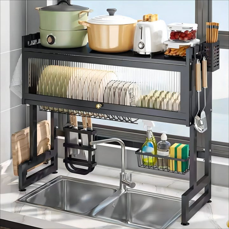Kitchen Sink Storage Dish Rack with Flip Cabinet
