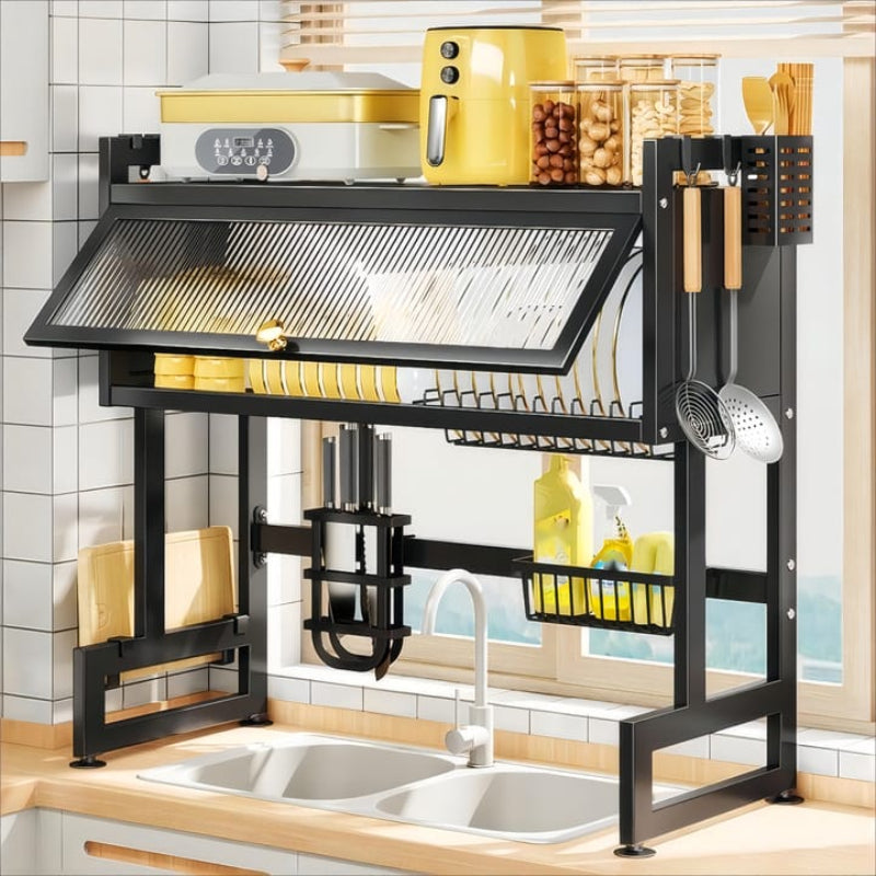 Kitchen Sink Storage Dish Rack with Flip Cabinet