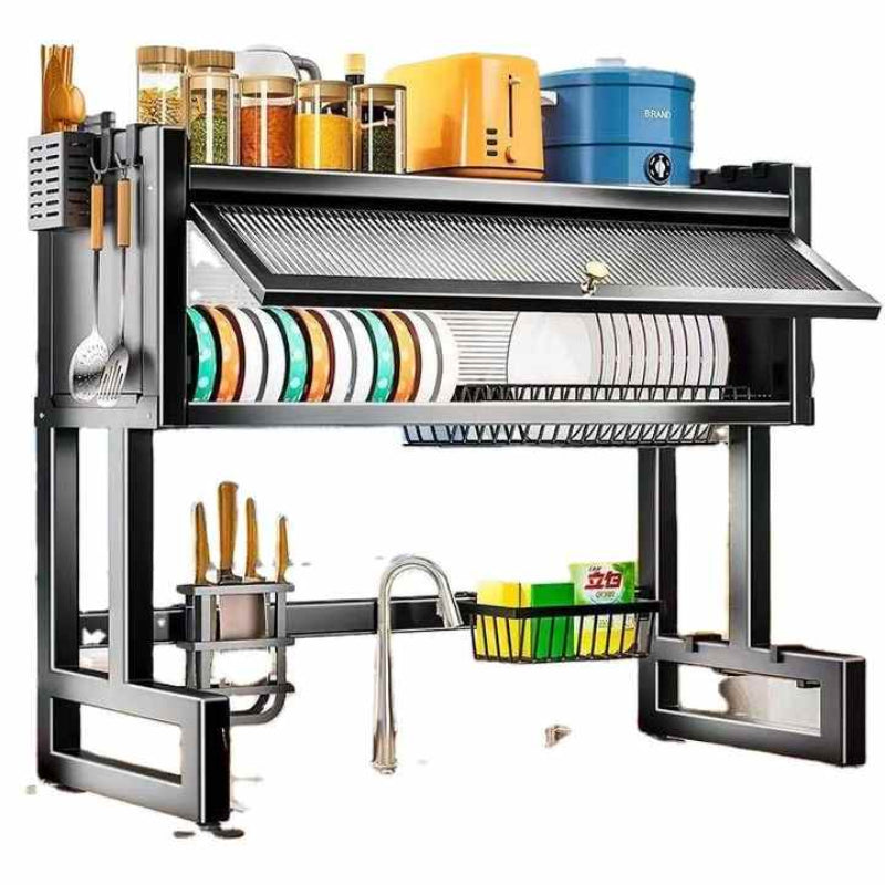 Kitchen Sink Storage Dish Rack with Flip Cabinet
