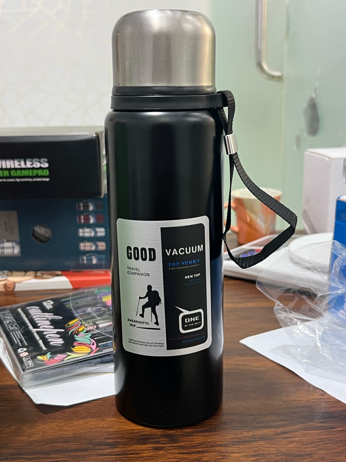 New Black/Silver Edition 316sus Double Layer Travel Companion Water Bottle