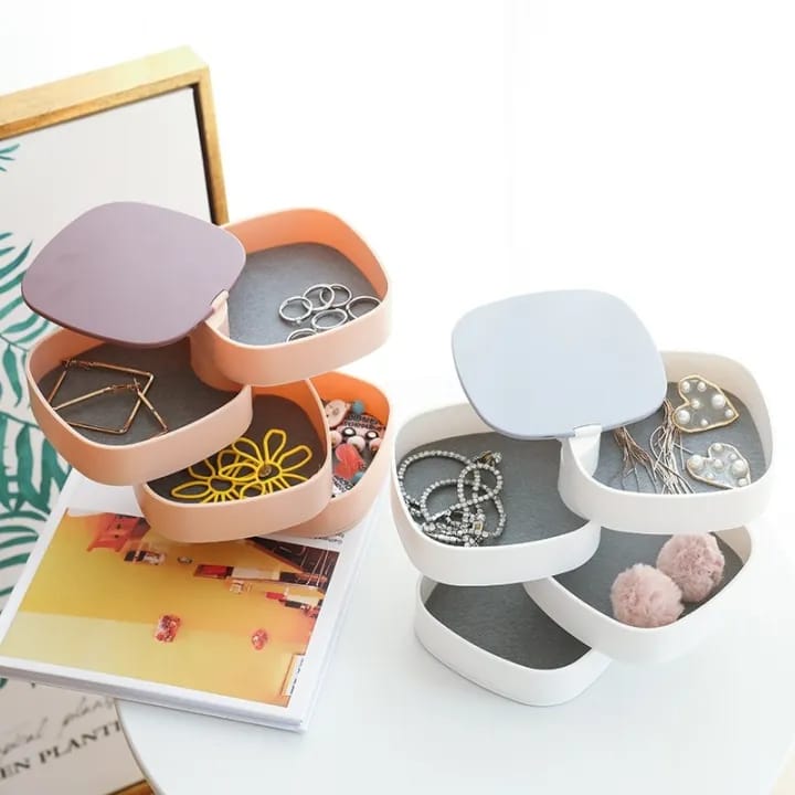 4 Layer 360 Degree Rotating Jewelry Storage Box Jewelry Accessory Organizer Rings Earrings Holder with Mirror