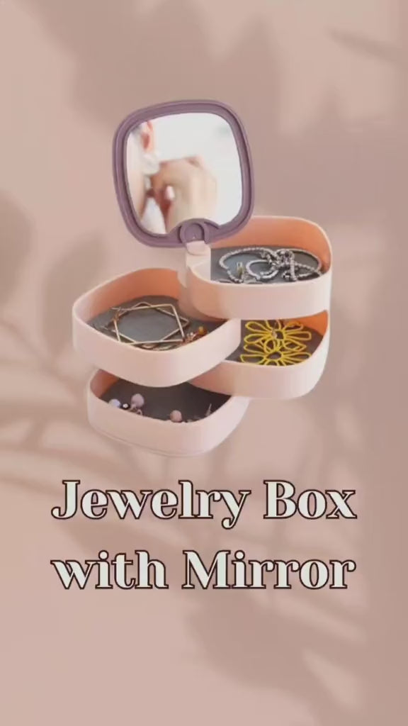 4 Layer 360 Degree Rotating Jewelry Storage Box Jewelry Accessory Organizer Rings Earrings Holder with Mirror
